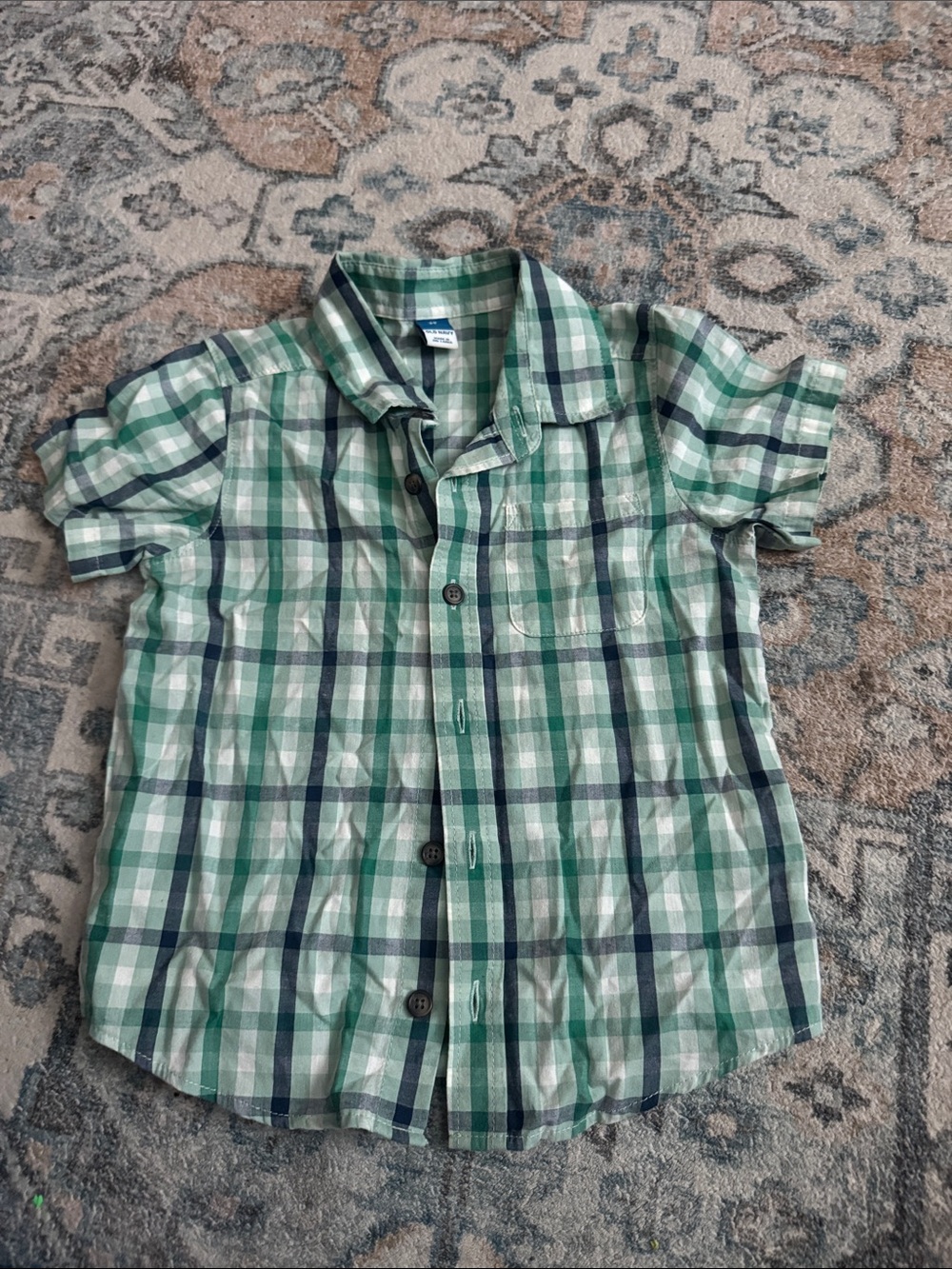 Old Navy Green and White Plaid Short-Sleeve Button-Up Shirt - Kids